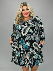 32 PQ {Prove Me Wrong} Black/Teal Paisley Dress EXTENDED PLUS SIZE 3X 4X 5X