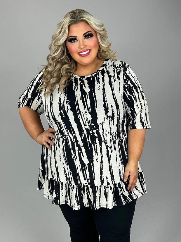 35 PSS {Busy Times} Black/Ivory Ruffle Hem Top EXTENDED PLUS SIZE 4X 5X 6X