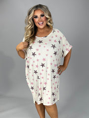 100 PSS {Star Of The Show} UMGEE Beige Star Print Dress PLUS SIZE XL 1X 2X