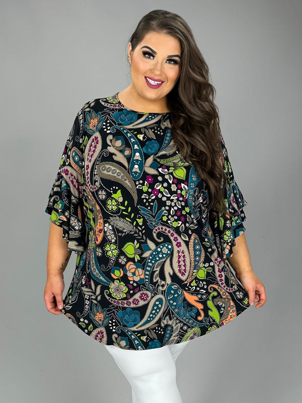 37 PQ {Wish You Were Mine} Black/Multi-Color Paisley Print Top EXTENDED PLUS SIZE 3X 4X 5X
