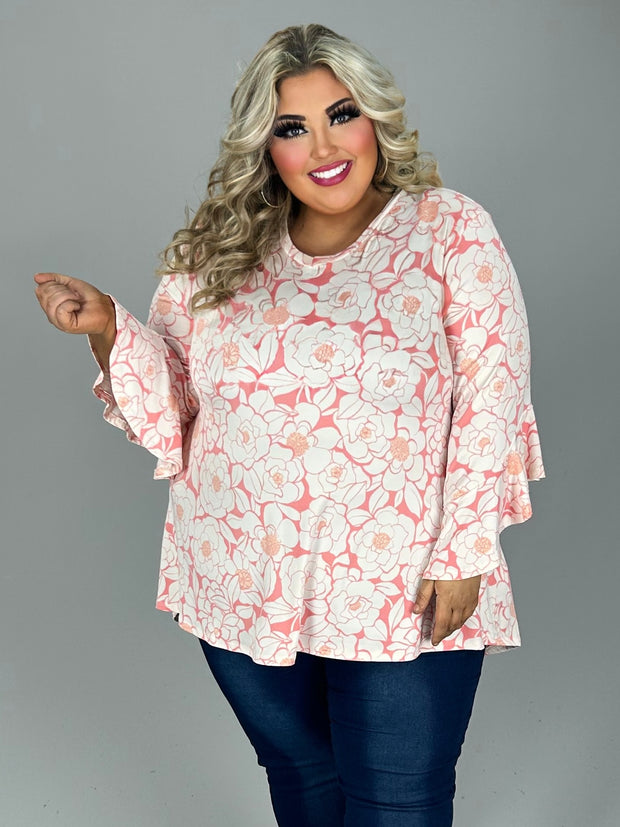12 PQ {Flower Clouds} Pink Floral V-Neck Top EXTENDED PLUS SIZE 4X 5X 6X