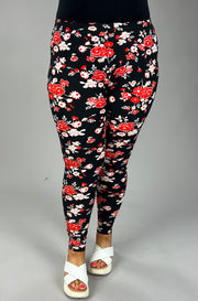 LEG-81 {Fun Days} Black Leggings with Red & White Floral Print PLUS