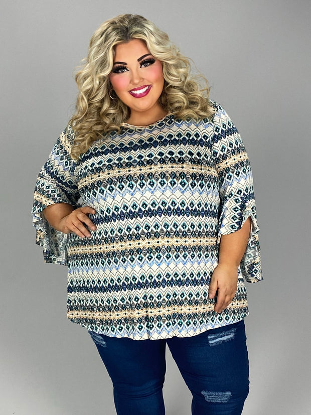 88 PQ {Meant To Appeal} Ivory/Multi-Color Print Top EXTENDED PLUS SIZE 4X 5X 6X