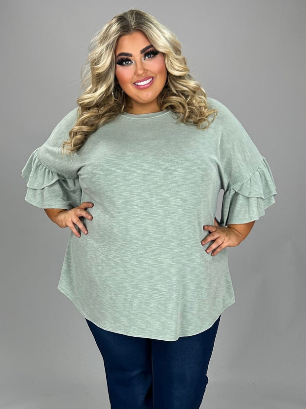 30 SSS {Icing On Top} Light Sage Ruffle Sleeve Top EXTENDED PLUS SIZE 4X 5X 6X
