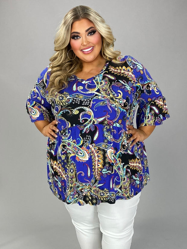 69 PSS {Top Of The Game} Royal Blue Paisley Babydoll Top  EXTENDED PLUS SIZE 3X 4X 5X