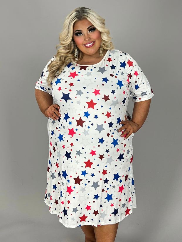 49 PSS {Never Ending Pride} White Star Print Dress w/Pockets EXTENDED PLUS SIZE 4X