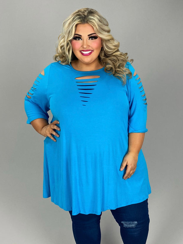 56 SSS [A Cut Above} Blue Laser Cut Tunic CURVY BRAND!!!  EXTENDED PLUS SIZE 4X 5X 6X (May Size Down 1 Size)