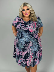 34 PSS {Style Sessions} Navy Paisley Print V-Neck Dress EXTENDED PLUS SIZE 3X 4X 5X