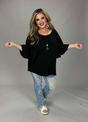 72 SSS {Whisk Me Away} Black Top w/Eyelet Sleeves PLUS SIZE XL 2X 3X