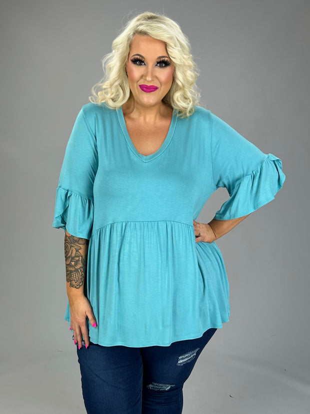 76 SSS-S {My Gift To You} Dusty Mint V-Neck Babydoll Top EXTENDED PLUS SIZE 3X 4X 5X