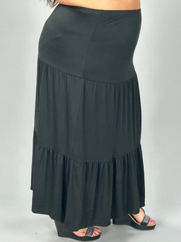 BT-D {Meant To Be Happy} Black Tiered Skirt PLUS SIZE 1X 2X 3X