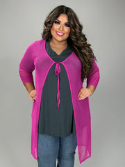48 OT-C {On Vacation Time} Fuchsia Sheer Duster PLUS SIZE XL 2X 3X
