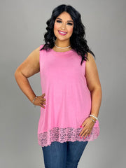 SV-A (Right For You) Candy Pink Sleeveless Tunic With Lace Hem PLUS SIZE 1X 2X 3X