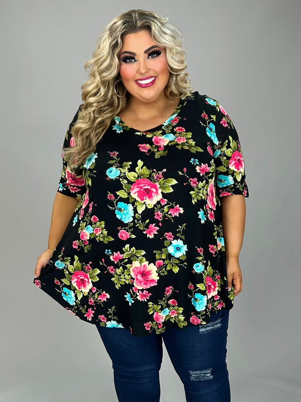 29 PSS {All For Hope} Black/Pink Floral V-Neck Top EXTENDED PLUS SIZE 1X 2X 3X 4X 5X