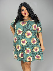 57 PSS-C {Feeling Superior} Teal Criss Cross Tie Dye Dress  EXTENDED PLUS SIZE 3X 4X 5X