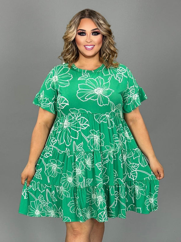 56 PSS {For Someone Special} Emerald/White Floral Tiered Dress PLUS SIZE XL 2X 3X