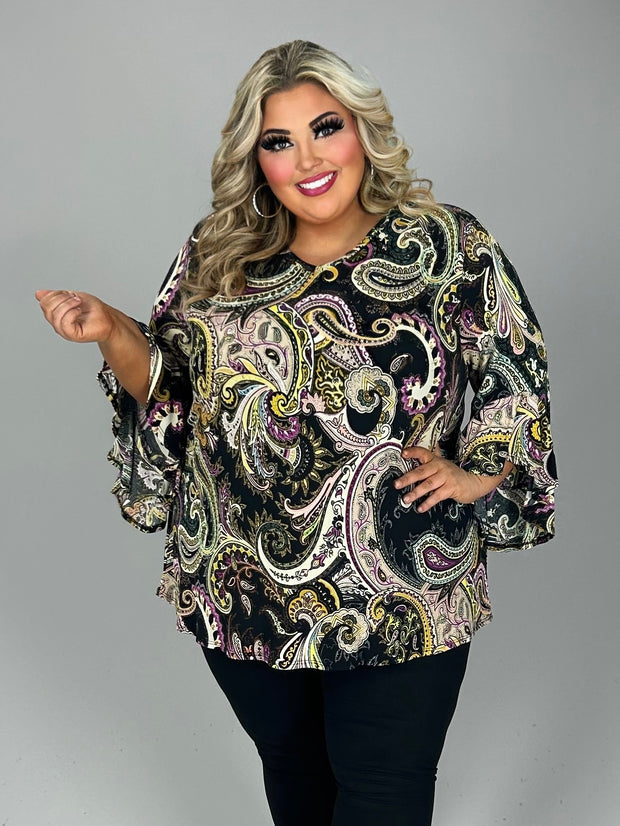 12 PQ {Ready For You} Purple/Mustard Paisley Print Top EXTENDED PLUS SIZE 4X 5X 6X