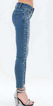 LEG-60 {Mindful Muse} VOCAL Denim  Acid Washed Pearl Embellished Jeans PLUS SIZE XL 2X 3X