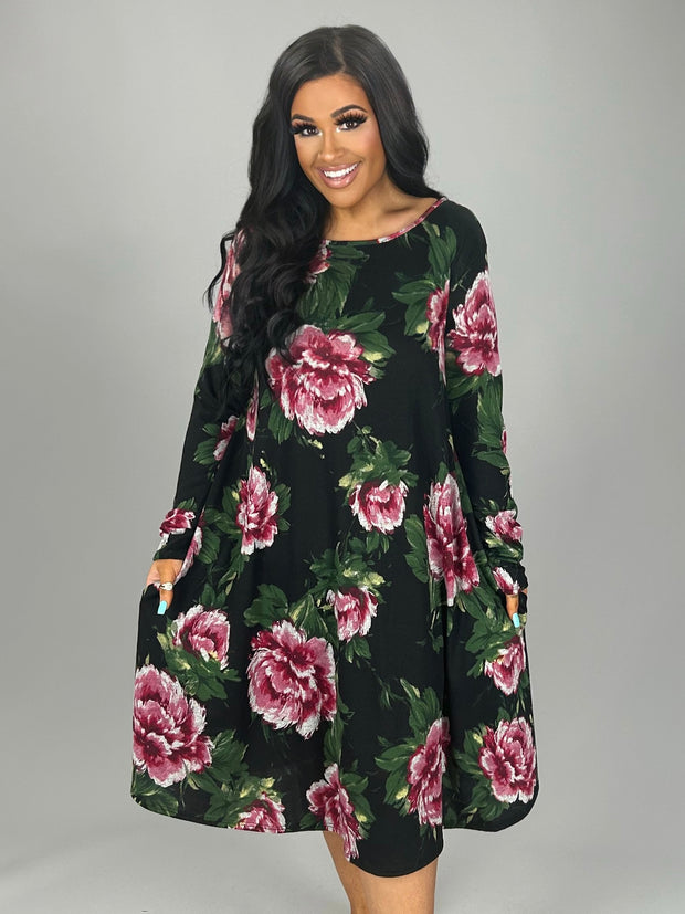 12 PLS {As Good As New} Black Large Floral Print Dress PLUS SIZE XL 2X 3X