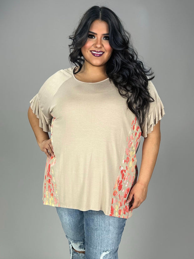 18 CP-H {Style On My Side} Taupe Printed Side Top PLUS SIZE XL 2X 3X