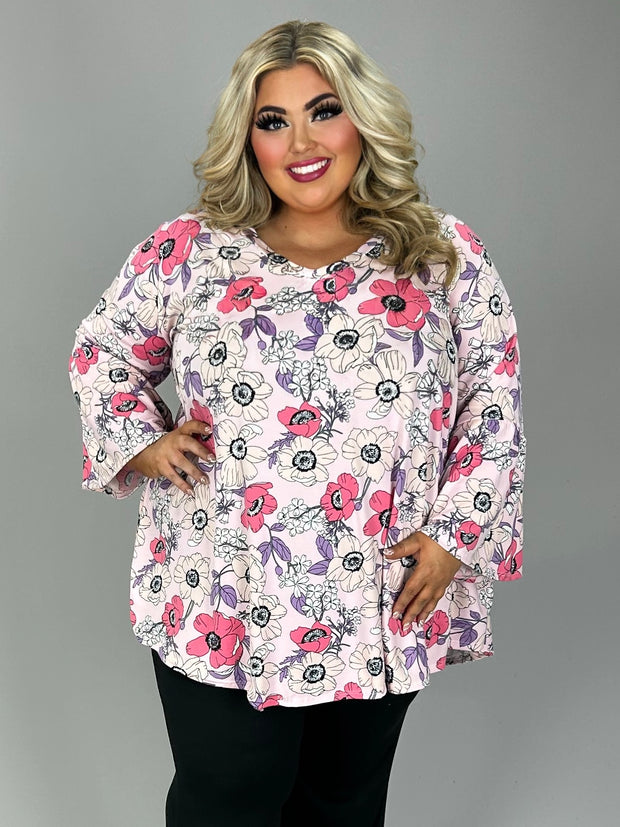 26 PQ {Romance Is Here} Pink Floral V-Neck Tunic EXTENDED PLUS SIZE 3X 4X 5X
