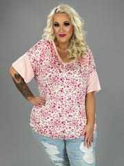 80 CP-Q {Finding Myself} Blush Floral V-Neck Top PLUS SIZE 1X 2X 3X