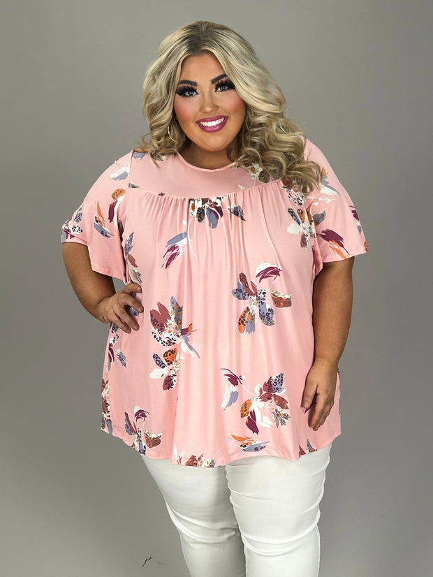 42 PSS {Floaty Flowers} Pink Top w/Mixed Print Flowers EXTENDED PLUS SIZE 4X 5X 6X