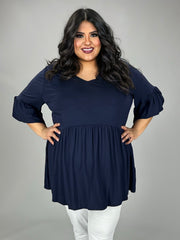 87 SSS {My Gift To You} Navy V-Neck Babydoll Top EXTENDED PLUS SIZE 3X 4X 5X