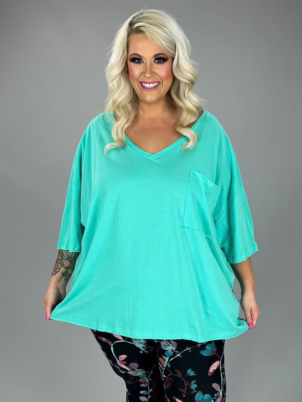 27 SSS {Happy As Can Be} Mint V-Neck Top w/Pockets PLUS SIZE 1X 2X 3X