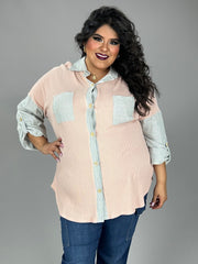 26 CP {Seen Differently} Blush Ribbed Top w/Stripes PLUS SIZE XL 2X 3X