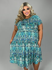 30 PSS {Honest Thoughts} Teal Print Babydoll Dress EXTENDED PLUS SIZE 1X 2X 3X 4X 5X