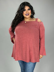 15 OS {For A Night Out} Rose Top w/One Cold Shoulder PLUS SIZE XL 2X 3X