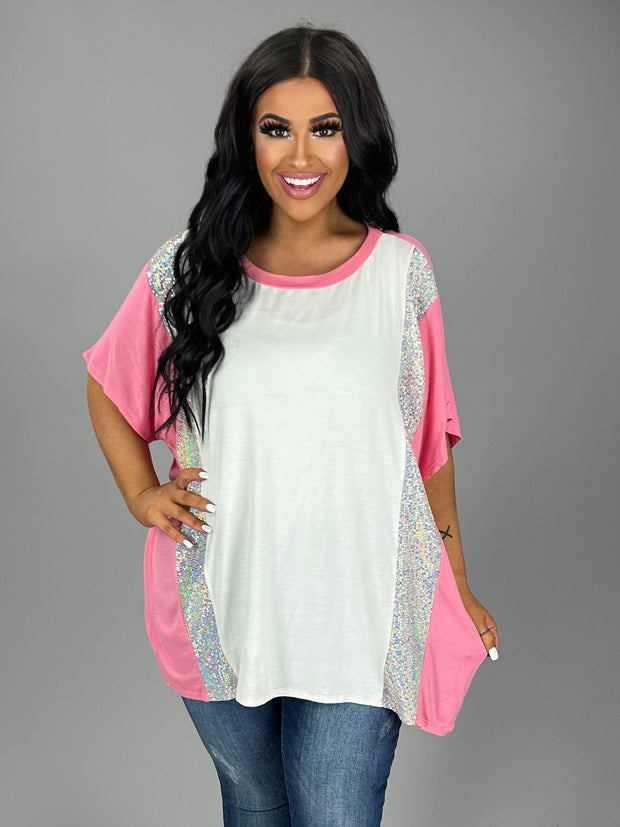 33 CP-N {Time To Stand Out} Pink/Ivory/Silver Top PLUS SIZE XL 2X 3X