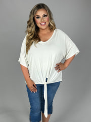 44 SSS-K {All Tied Up} Ivory V-Neck Front Tie Top PLUS SIZE 1X 2X 3X
