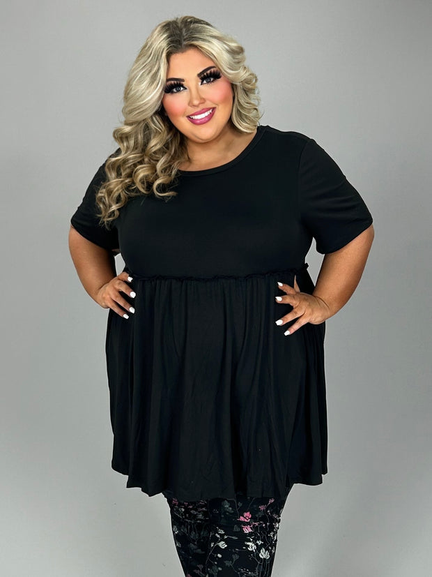 26 SSS {Casual Chic} Black Ruffle Babydoll Tunic EXTENDED PLUS SIZE 3X 4X 5X