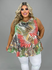 83 SV {Blowing In The Wind} Green/Multi-Color Leaf Print Top EXTENDED PLUS SIZE 4X 5X 6X