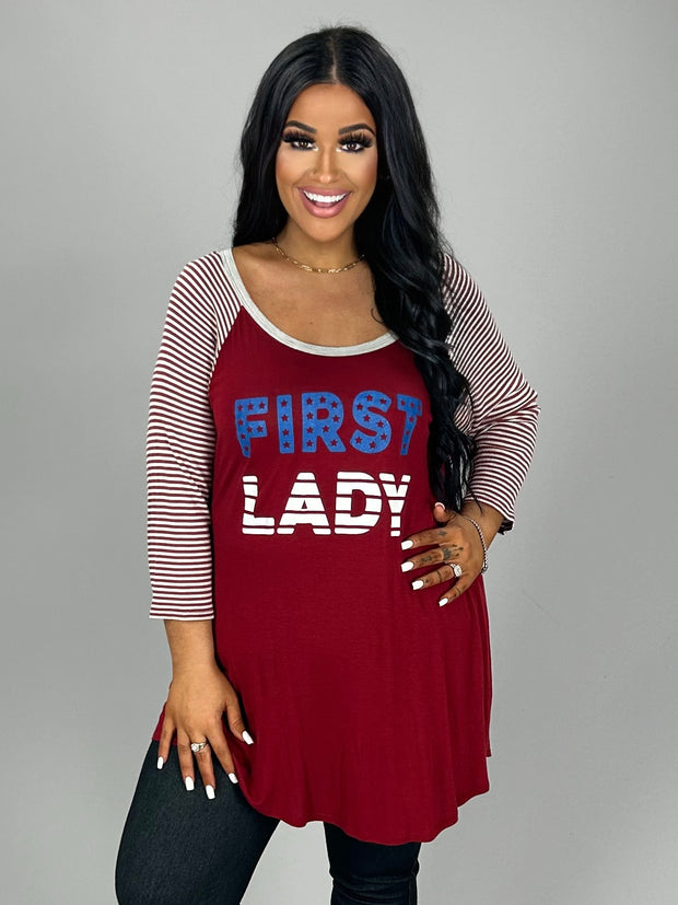 GT-i "First Lady" Burgundy Top ***SALE***with 3/4 Striped Sleeves