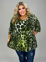 97 PSS {Pull It Off} Green Leopard V-Neck Babydoll Top EXTENDED PLUS SIZE 3X 4X 5X