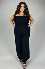 LD-B/M {Answers For You} Black Smocked Jumpsuit PLUS SIZE 1X 2X 3X