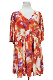 100 PSS {Steady & True} Orange Floral Babydoll Top EXTENDED PLUS SIZE 3X 4X 5X