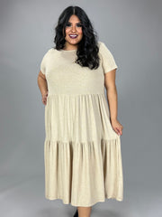 LD-C {Wardrobe Classic} Heather Beige Tiered Midi Dress PLUS SIZE 1X 2X 3X