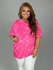 78 PSS-M {Adventures Waiting} Fuchsia Tie Dye Top PLUS SIZE 1X 2X 3X