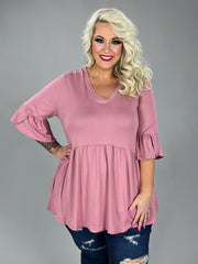 29 SQ {Capture Simplicity}Mauve Babydoll V-Neck Top EXTENDED PLUS SIZE 3X 4X 5X