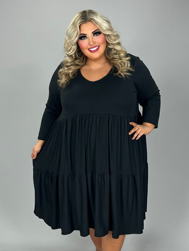 32 SQ {Capture A Memory} Black Tiered V-Neck Dress EXTENDED PLUS SIZE 3X 4X 5X