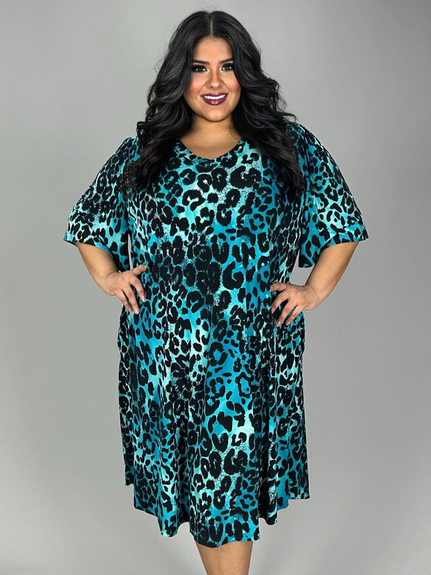 30 PSS {Wild Down Under} Teal Leopard V-Neck Dress EXTENDED PLUS SIZE 3X 4X 5X