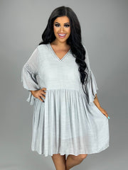 64 SQ-P {Let The Trumpet Play} "UMGEE" COOL GREY Dress with Trumpet Sleeves PLUS SIZE XL 1X 2X