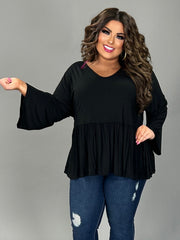 48 SQ {Sweet Poetry} Black V-Neck Peplum Top EXTENDED PLUS SIZE 3X 4X 5X