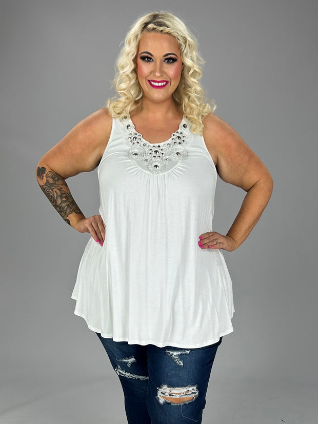 78 SV-Y {Looking For You} Off White Metallic Applique Top PLUS SIZE XL 2X 3X