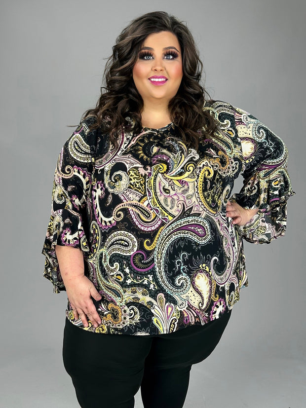 12 PQ {Ready For You} Purple/Mustard Paisley Print Top EXTENDED PLUS SIZE 4X 5X 6X