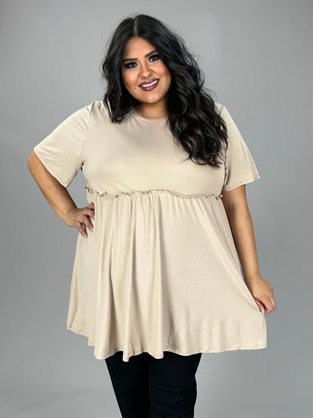 26 SSS {Casual Chic} Taupe Ruffle Babydoll Tunic EXTENDED PLUS SIZE 3X 4X 5X